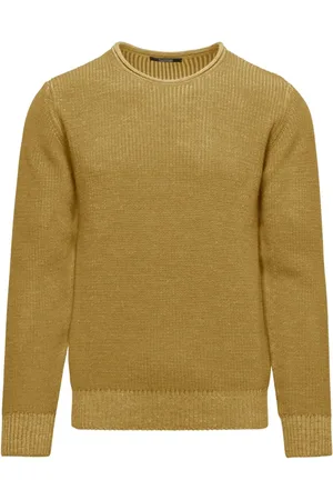 Bomboogie Strik, Herre, Gul, 2XL, Uld, Ribstrikket Crewneck-sweater i uldblanding