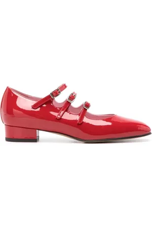 Carel Sko, Dame, Rød, 39 EU, Læder, Røde Ballerina Flats med Hæl og Remme
