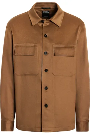 Ermenegildo Zegna Jakke, Herre, Brun, L, Cashmere, Cashmere Overshirt med Patch Lommer