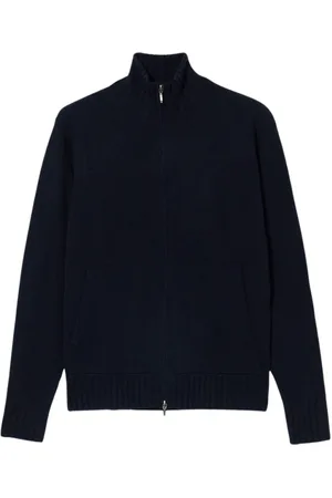 Brooks Brothers Strik, Herre, Blå, S, Uld, Uld-Cashmere Sweater med Lynlås