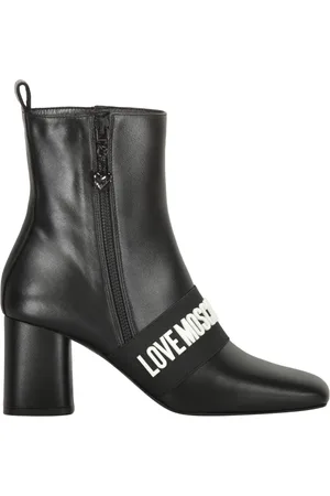 Moschino Sko, Dame, Sort, 40 EU, Polyester, Logo Strap Block Heel Støvler