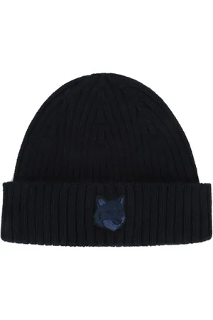 Maison Kitsuné Tilbehør, Dame, Blå, ONE SIZE, Uld, FOX Head Beanie
