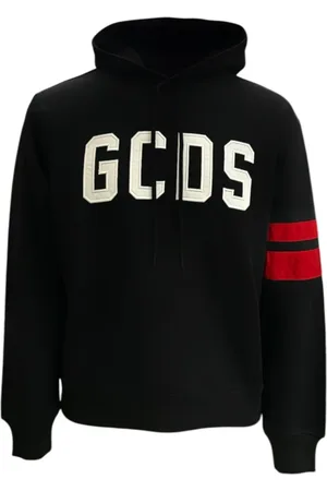 GCDS Sweathshirts & Hoodies, Herre, Sort, L, Bomuld, Sort Bomuldshættetrøje med Hvidt Logo Skrift