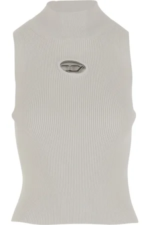 Diesel Top, Dame, Hvid, M, Polyester, Ærmeløs Top med Høj Hals og Logo