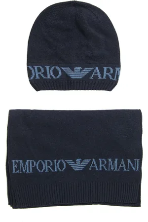 Emporio Armani Tilbehør, Herre, Blå, ONE SIZE, Uld, Italiensk Design Halstørklæde og Huesæt