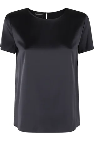 Emporio Armani Bluser & Skjorter, Dame, Blå, S, Satin, Kortærmet Silk Satin Bluse