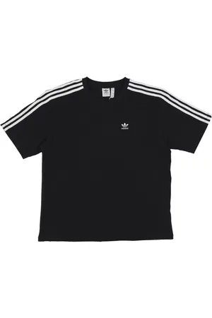 adidas Top, Dame, Sort, M, Bomuld, Oversized Sort T-shirt med Ikoniske Striber