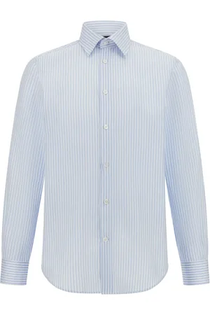 Boggi Milano Skjorte, Herre, Blå, M, Bomuld, Regular Fit Cotton Dobby Skjorte
