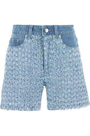 Stella McCartney Shorts, Dame, Blå, W26, Denim, Mid-Rise Denim Bouclé Shorts