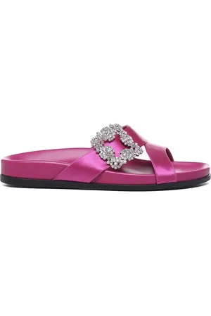 Manolo Blahnik Sko, Dame, Lyserød, 38 1/2 EU, Jewel Buckle Flat Sandaler