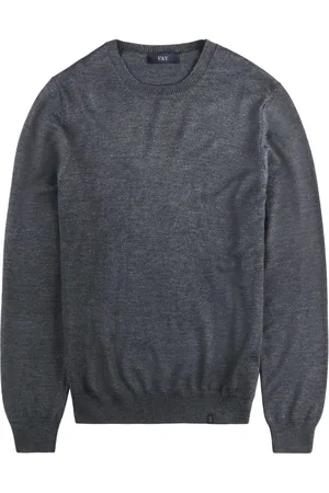 FAY Strik, Herre, Grå, XL, Uld, Merinouldstrikket Jumper med Kontrastdetaljer