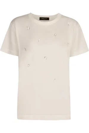 Fabiana Filippi Top, Dame, Hvid, M, Bomuld, Bomulds T-shirt med rund hals og rhinsten