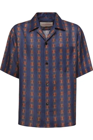 VALENTINO GARAVANI Skjorte, Herre, Flerfarvet, L, Linned, Imaginaire Print Linnedskjorter Blå Orange