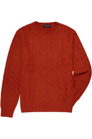 Brooks Brothers Strik, Herre, Rød, S, Uld, Kabelstrikket Crew-Neck Sweater