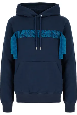 Lanvin Sweathshirts & Hoodies, Herre, Blå, M, Bomuld, Tape Logo Cotton Hood