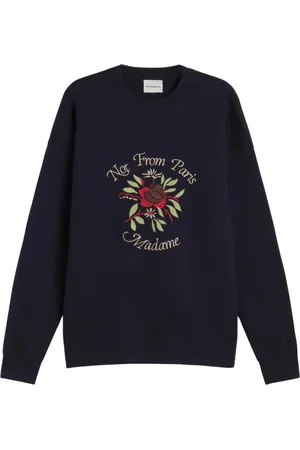 Drôle de Monsieur Sweathshirts & Hoodies, Herre, Blå, XL, Uld, Blomstermønstret Striktrøje