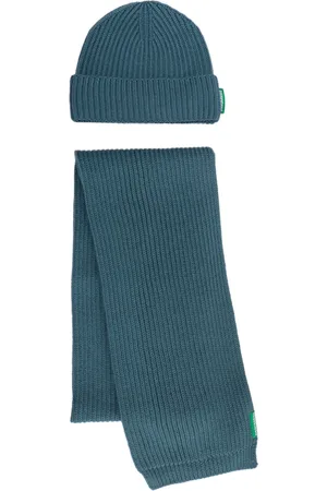 Dsquared2 Tilbehør, Herre, Grøn, ONE SIZE, Uld, Logo Tag Ribstrikket Hue og Halstørklæde Sæt