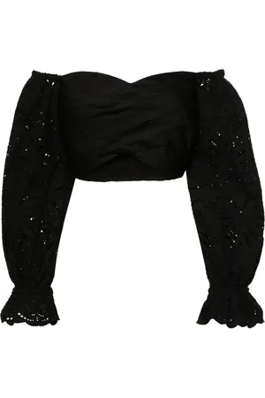 Self-Portrait Bluser & Skjorter, Dame, Sort, 3XS, Uld, Off-shoulder Sweetheart Skjorte
