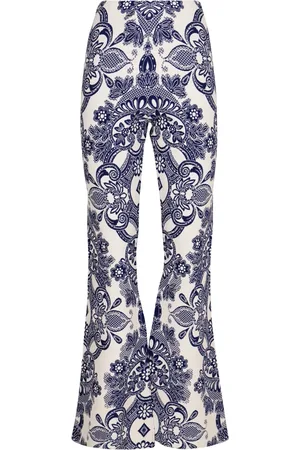 Etro Bukser, Dame, Blå, S, Polyester, Jacquard-mønstrede strikkede bukser med svaj