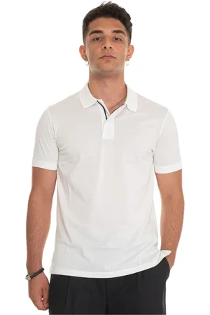 Emporio Armani Top, Herre, Hvid, 2XL, Bomuld, Kortærmet poloshirt med halv lynlås