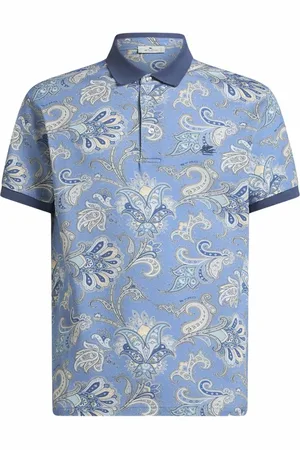 Etro Top, Herre, Blå, M, Bomuld, Clear Floral Polo Shirt