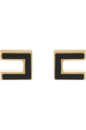 Elisabetta Franchi Tilbehør, Dame, Sort, ONE SIZE, Uld, Double C Logo Guld Øreringe