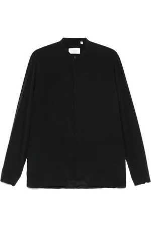 LANEUS Skjorte, Herre, Sort, M, Uld, Elegant Sort Silkeskjorte