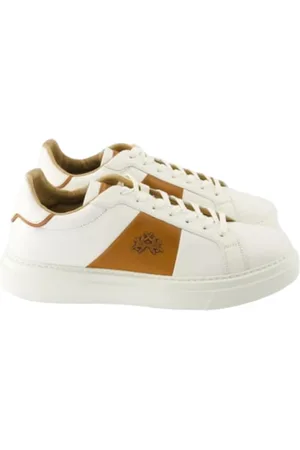 La Martina Sko, Herre, Hvid, 40 EU, Læder, Læder Sneaker med Cognac Detaljer