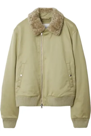 Burberry Jakke, Herre, Grøn, M, Bomuld, Lys Khaki Bomuld Bomberjakke med Shearling Krave