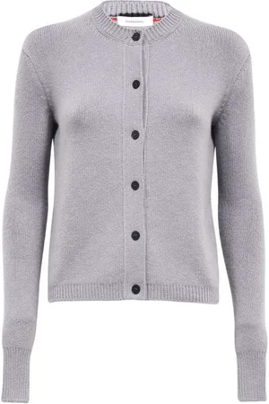 Salvatore Ferragamo Strik, Dame, Grå, M, Cashmere, Luksuriøs Cashmere Cardigan med Ribdetaljer
