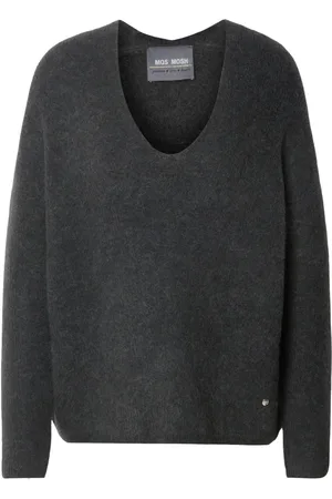 Mos Mosh Strik, Dame, Grå, L, Uld, Blød V-Neck Strik Trøje Phantom