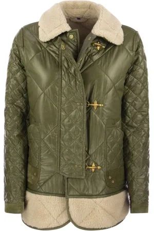 FAY Jakke, Dame, Grøn, XS, Nylon, Quiltet Jakke med Shearling-Effekt Indsatser
