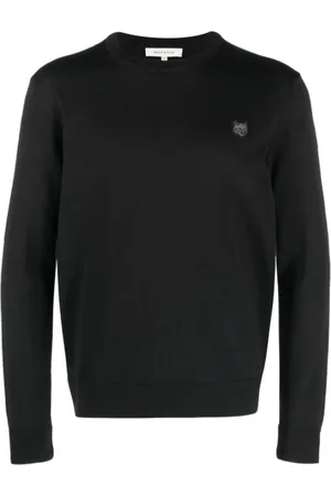 Maison Kitsuné Strik, Herre, Sort, L, Uld, Fox Logo Patch Sweater