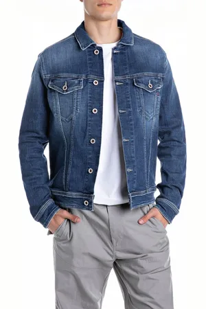 Replay Jakke, Herre, Blå, S, Denim, Denimjakke med knaplukning
