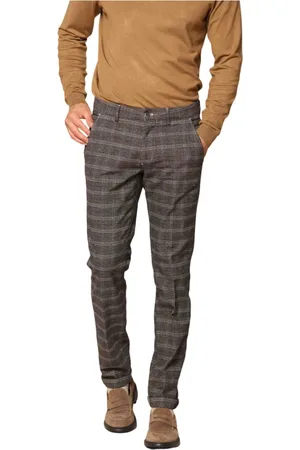 Masons Bukser, Herre, Grå, S, Bomuld, Slim Fit bomuldschinos med Glen Check-mønster