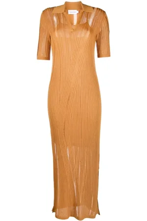 Calvin Klein Kjole, Dame, Gul, L, Uld, Texture Stitch Maxi Kjole