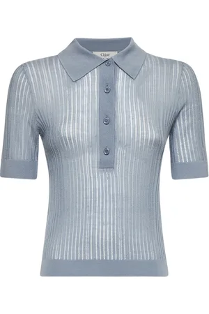 Chloé Top, Dame, Blå, S, Uld, Uldstrikket Polo Shirt