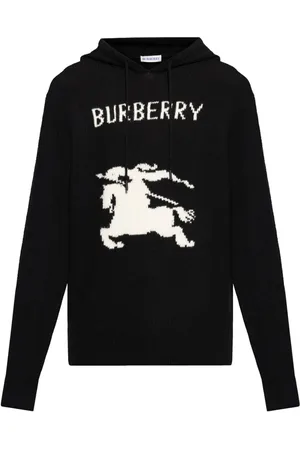 Burberry Sweathshirts & Hoodies, Herre, Sort, M, Uld, Sort strikket sweater med snørehætte