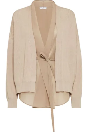 Brunello Cucinelli Strik, Dame, Brun, M, Bomuld, Lagdelt Cardigan