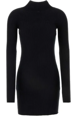 Courrèges Kjole, Dame, Sort, XS, Bomuld, Mock Neck Mini Kjole