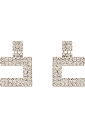 Elisabetta Franchi Tilbehør, Dame, Grå, ONE SIZE, Firkantede Logo Øreringe