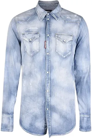 Dsquared2 Skjorte, Herre, Blå, S, Denim, Blå denimskjorte med slidt effekt og trykknapper