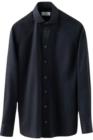 Eton Skjorte, Herre, Blå, 3XL, Bomuld, Wrinkle Free Herringbone Flannel Skjorte