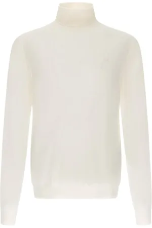 Roberto Cavalli Strik, Herre, Hvid, XL, Uld, Hvid Turtleneck Sweater Made in Italy