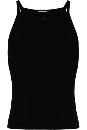 Courrèges Top, Herre, Sort, M, Polyester, Ribstrikket Ærmeløs Top