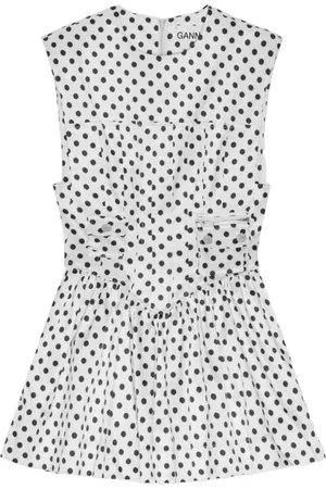 Ganni Kjole, Dame, Hvid, S, Uld, Polkaprikket Kjole Bianco Ss25