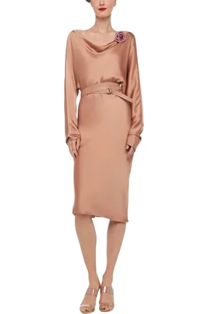 Norma Kamali Kjole, Dame, Brun, S, Satin, Brun Satinkjole med Lange Ærmer