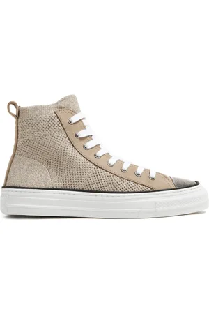 Brunello Cucinelli Sko, Dame, , 39 EU, Polyester, Metallic-Knit Sneakers med Monili-pynt