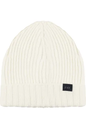 FAY Tilbehør, Herre, Hvid, ONE SIZE, Uld, Ribstrikket Beanie Hue