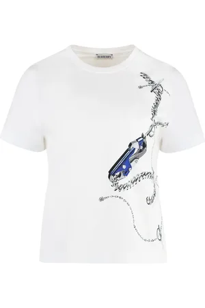 Burberry Top, Dame, Hvid, M, Bomuld, Bomulds T-shirt med Rund Hals
